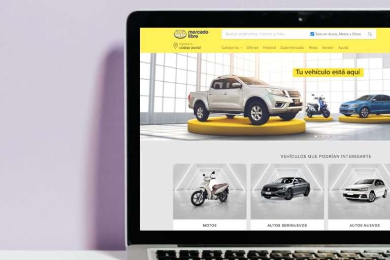 Vista del apartado de autos en la tienda de comercio electrónico.