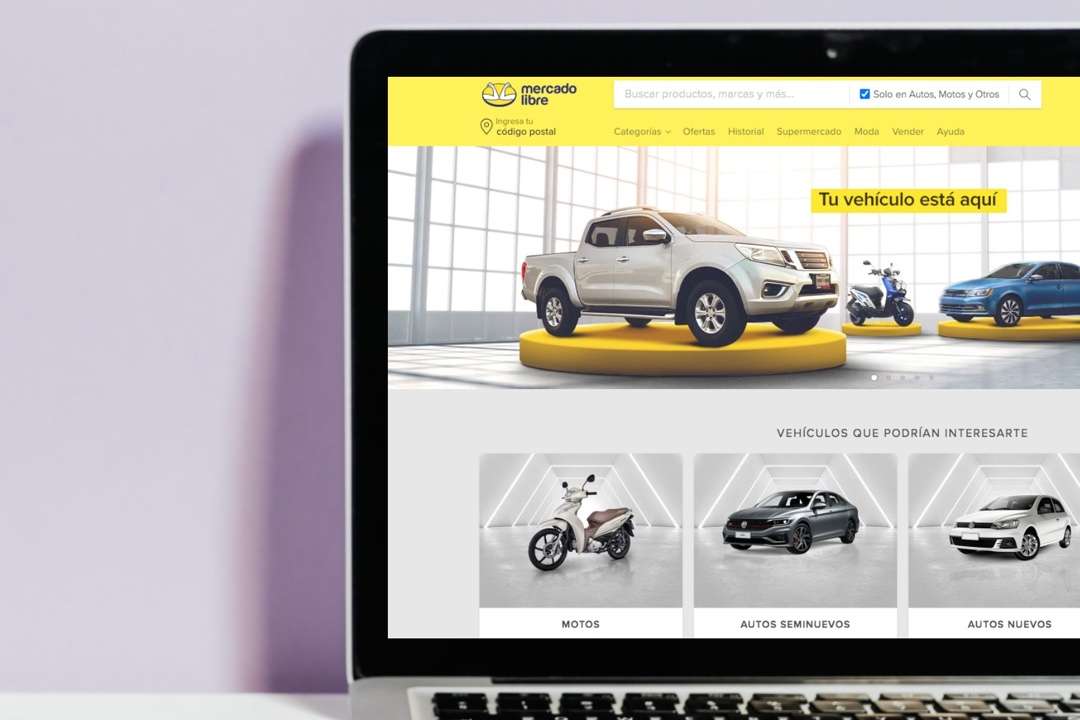 Vista del apartado de autos en la tienda de comercio electrónico.