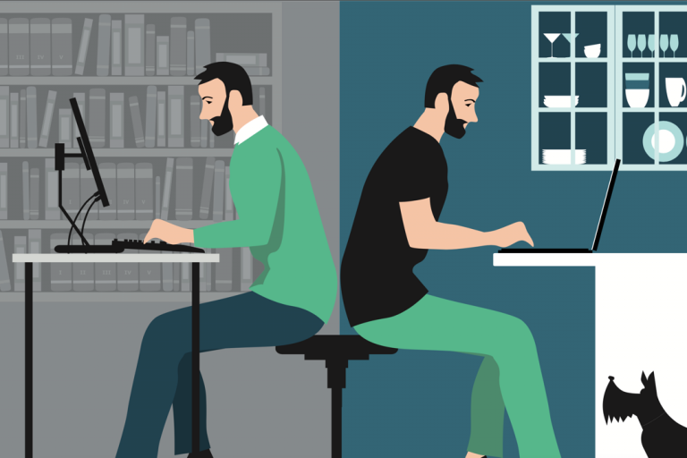 ilustración lugar de trabajo híbrido