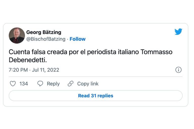 Cuenta falsa Twitter muerte Benedicto XVI