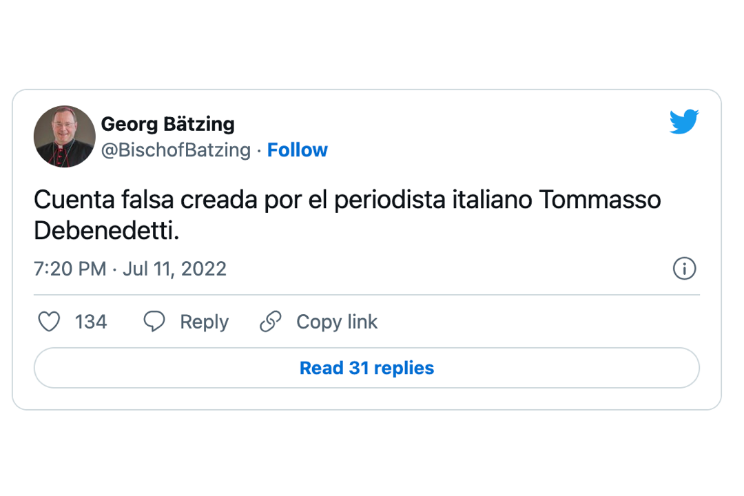 Cuenta falsa Twitter muerte Benedicto XVI