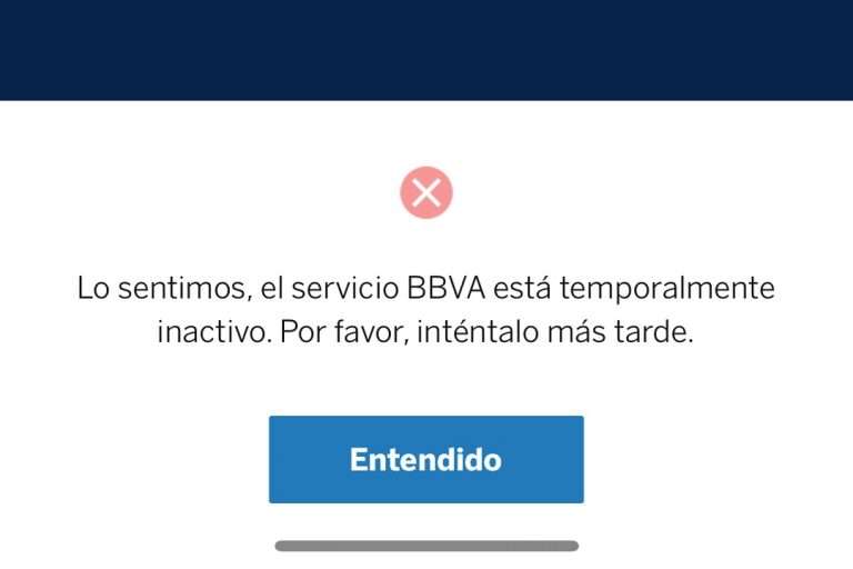 El anuncio de la aplicación de BBVA México de la falla