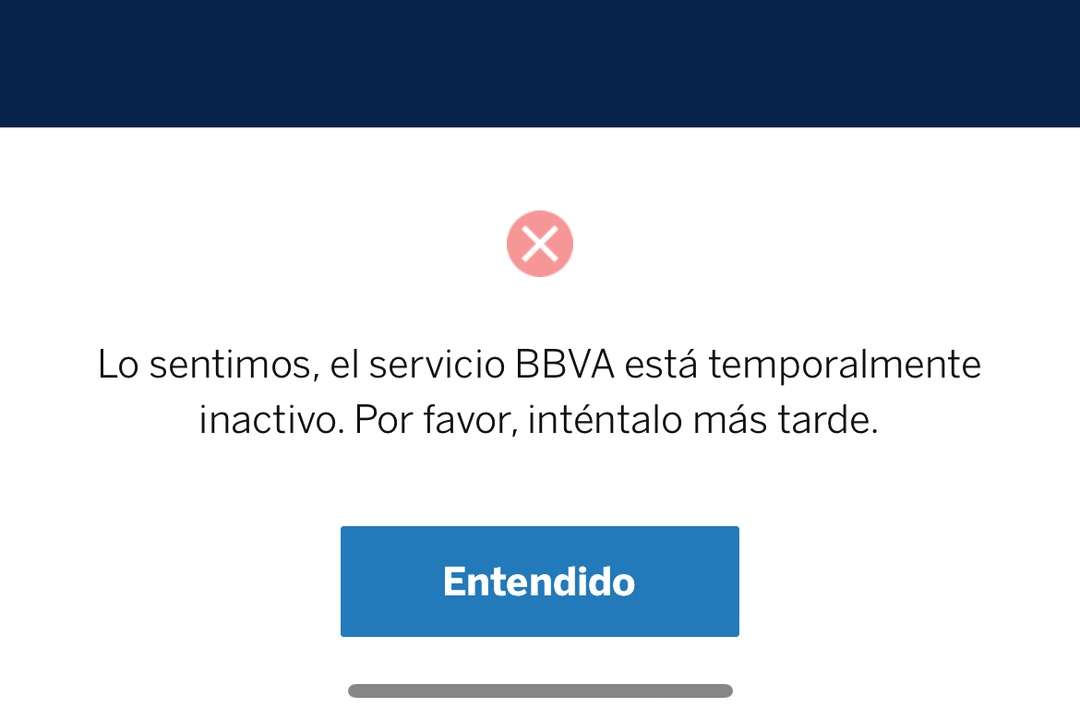 El anuncio de la aplicación de BBVA México de la falla