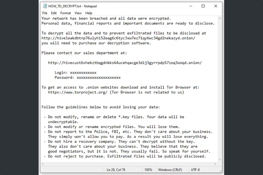 Ransomware Hive ha atacado a más de 1,300 compañías en menos de dos años